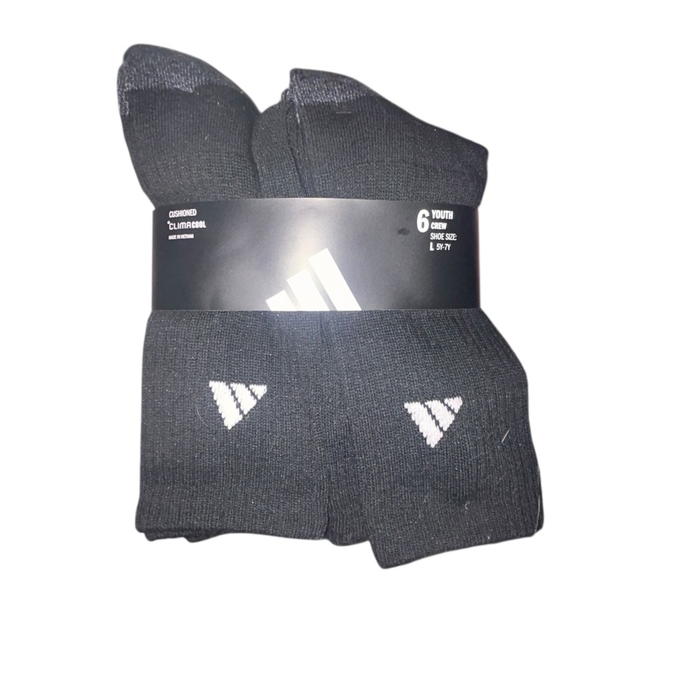 adidas Youth Black Athletic Crew Socks - 6 Pack